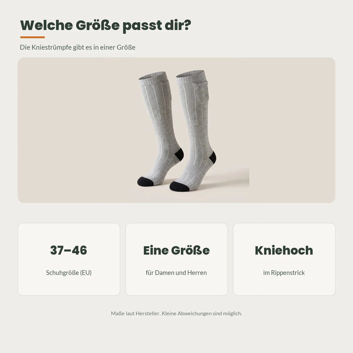 Beheizbare Socken – Größentabelle