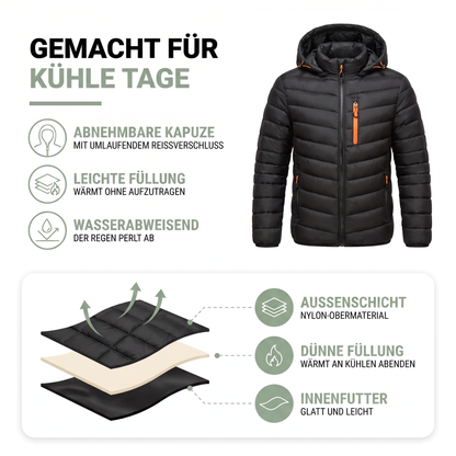 Übergangsjacke Herren - Leichte Steppjacke - Abnehmbare Kapuze