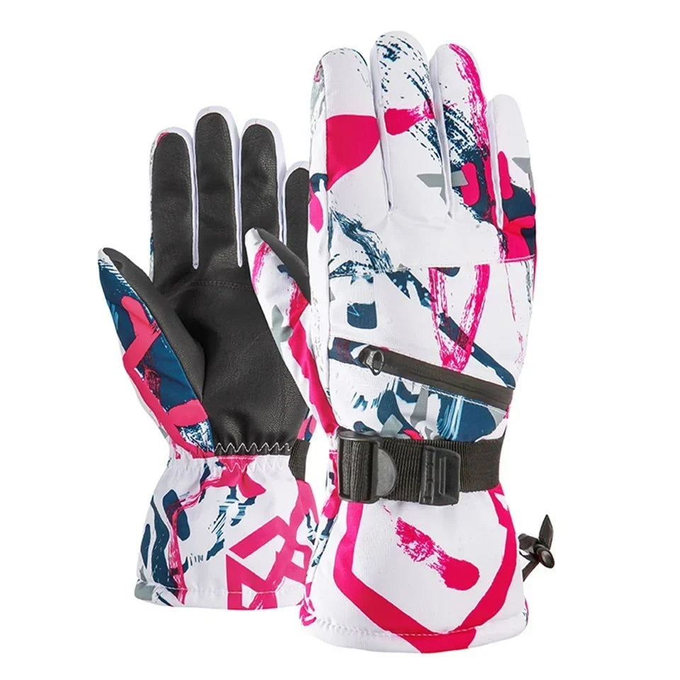 Skihandschuhe Weiß-Magenta – Paar von vorne und hinten