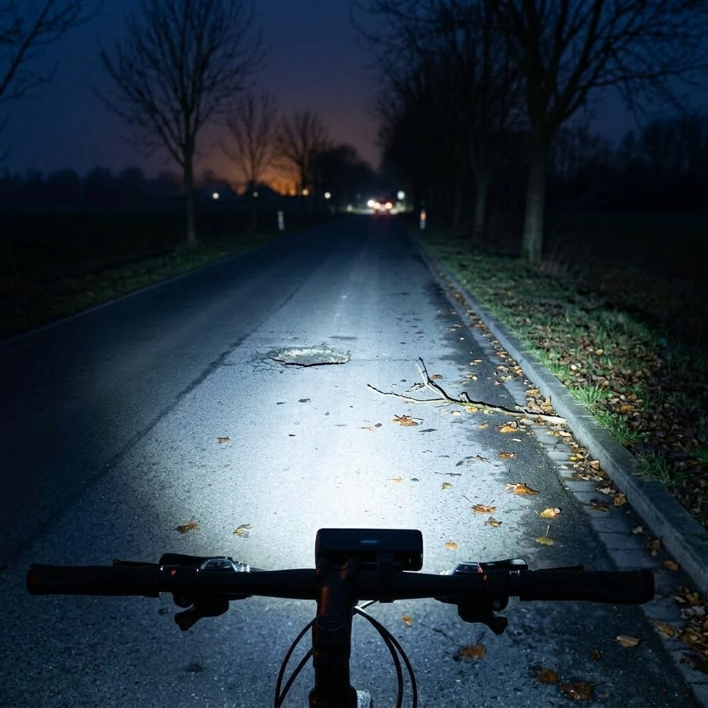 Fahrrad-Frontlicht LED mit 1000 Lumen beleuchtet dunklen Radweg