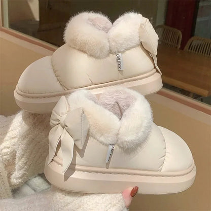 Winterstiefel Damen gefüttert in Creme mit Schleife an der Ferse