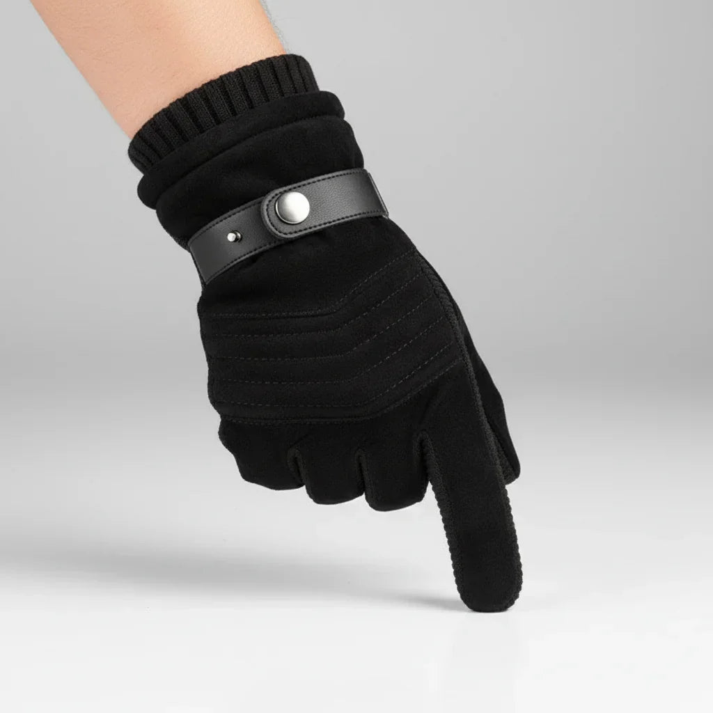 Winterhandschuhe Herren in Schwarz mit Strickbündchen – Wildlederoptik mit Steppnähten