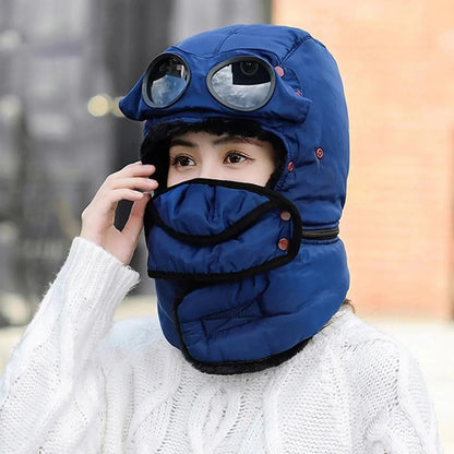 Trappermütze mit Gesichtsmaske - Fliegermütze mit Brille - Plüschfutter – 6