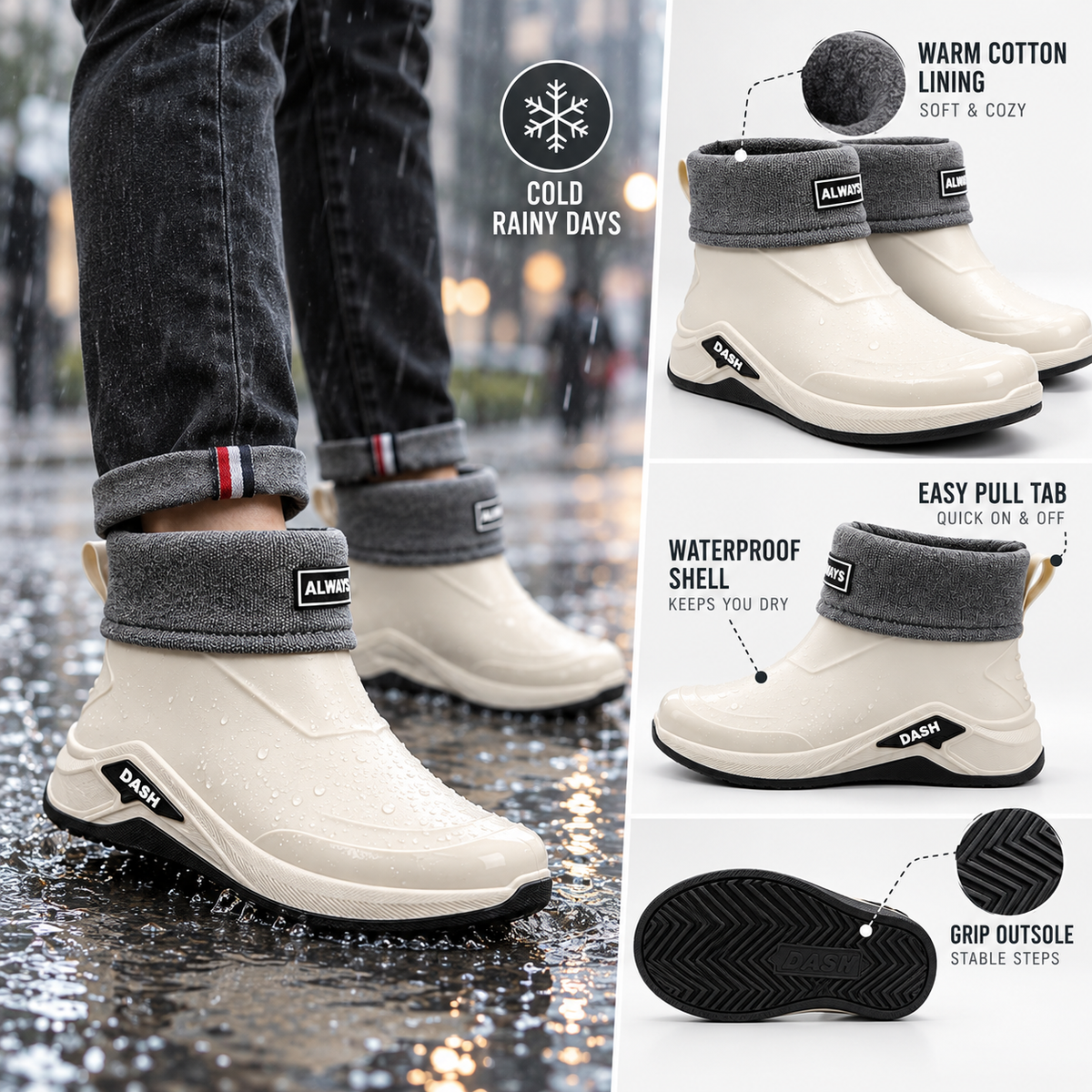 Gummistiefel Herren kurz gefütterte Ausführung mit Baumwollfutter und Strickbund