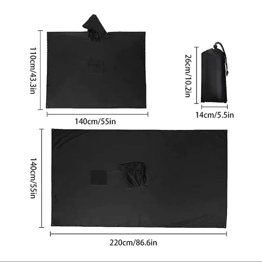 Regenponcho wasserdicht mit Kapuze - 3-in-1 Poncho, Tarp & Schlafsackschutz
