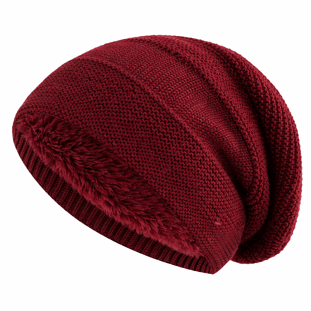 Fleecegefütterte Slouchy-Mütze in Dunkelrot