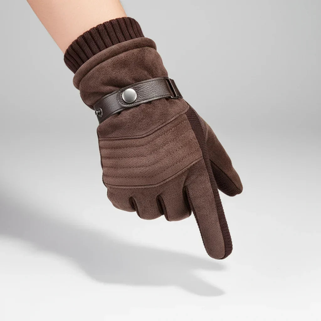 Winterhandschuhe Herren in Braun mit Strickbündchen – gefüttert, mit Druckknopf-Riegel