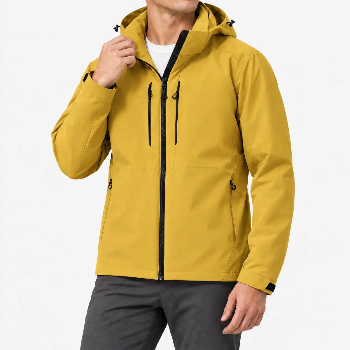 Windbreaker Jacke Unisex in Senfgelb – Produktfoto auf Weiß