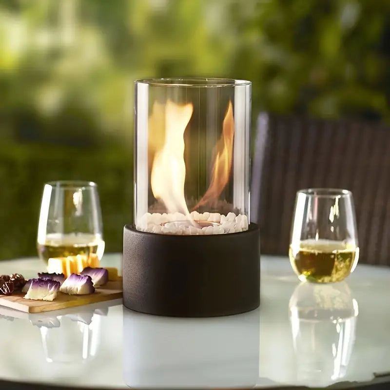 Bioethanol Tischkamin Rund - Glas-Tischfeuer für Innen & Außen