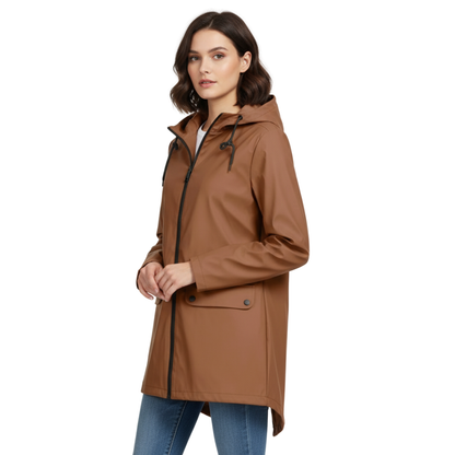 Regenmantel Damen Leicht - Lange Übergangsjacke mit Kapuze