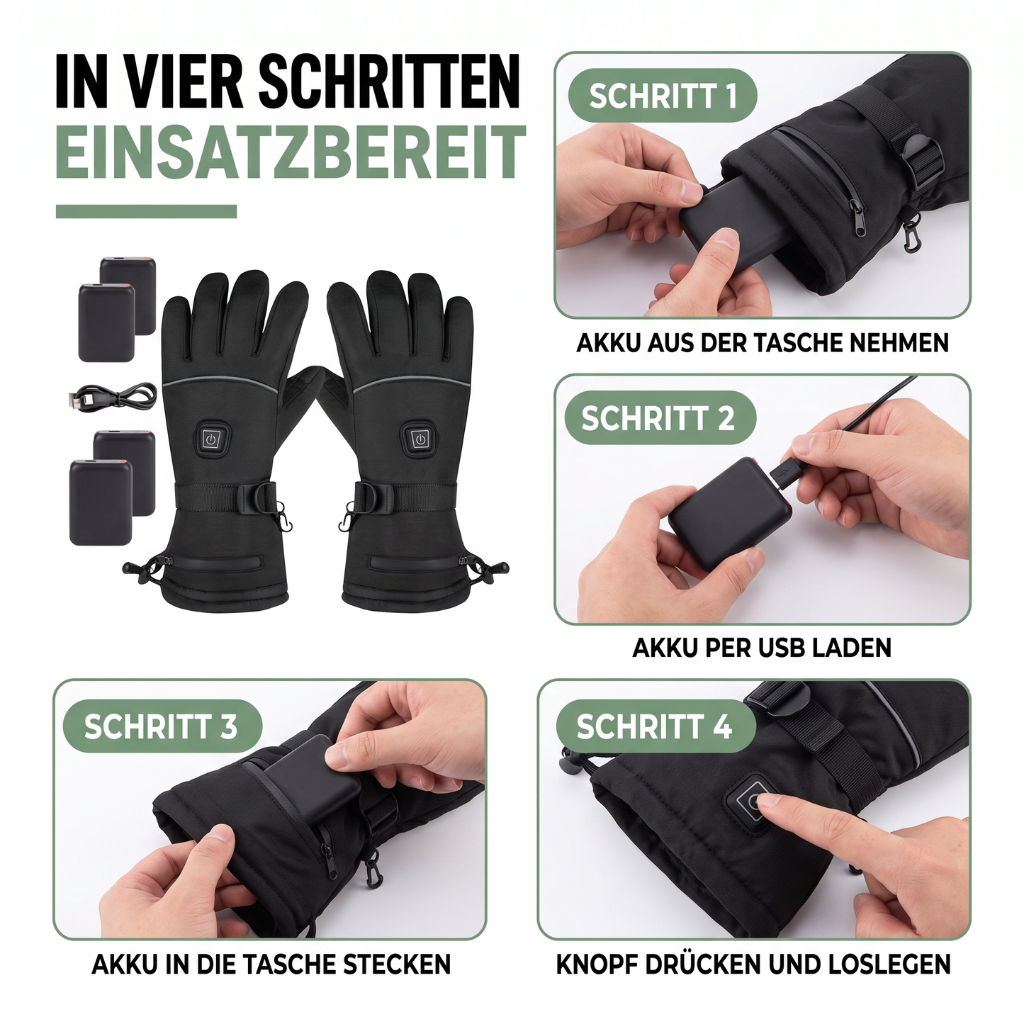 Beheizte Handschuhe mit 3 Heizstufen und Akku