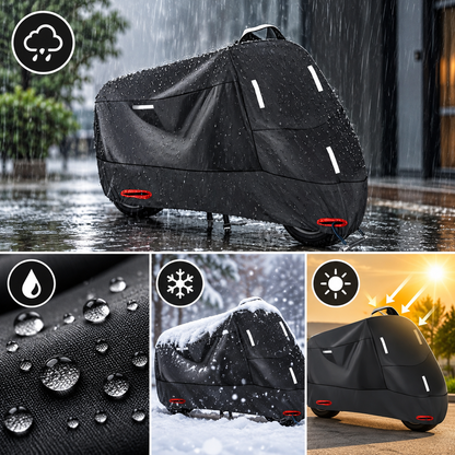 Motorradabdeckung bei Regen, Schnee und Sonne