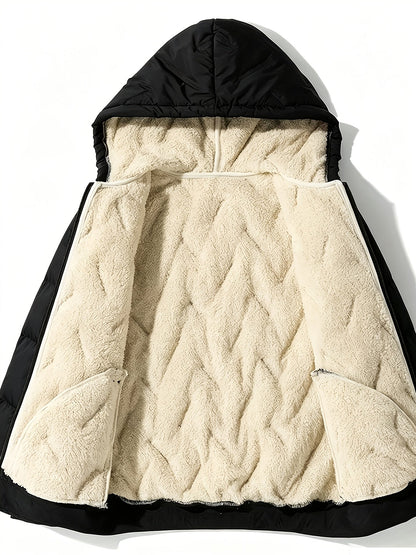 Thermoanzug Herren: geöffnete Jacke mit Plüschfutter in Körper und Kapuze