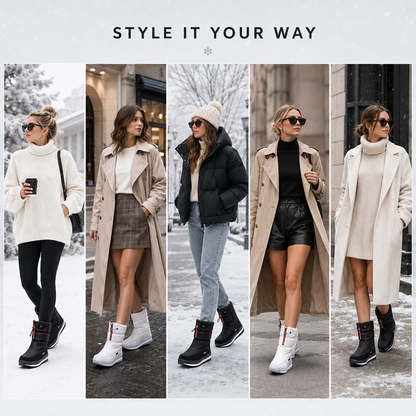 Winterstiefel Damen gefüttert – fünf Outfits mit schwarzen und weißen Stiefeln