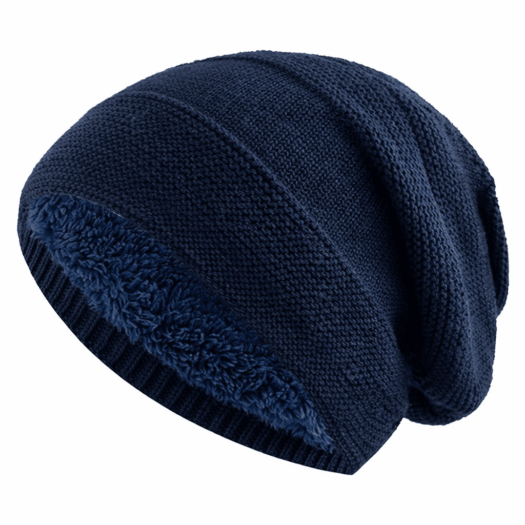 Fleecegefütterte Slouchy-Mütze in Marineblau