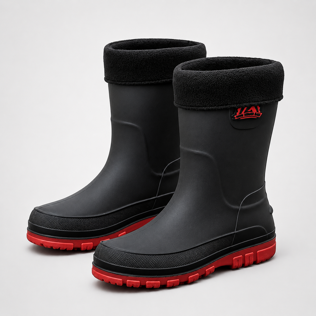 Gummistiefel Herren gefüttert in Schwarz-Rot – Produktfoto