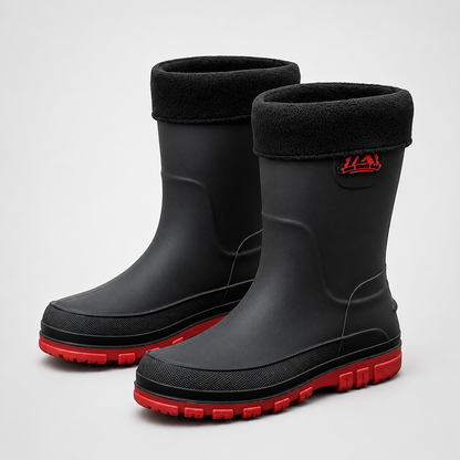 Gummistiefel Herren gefüttert in Schwarz-Rot – Produktfoto