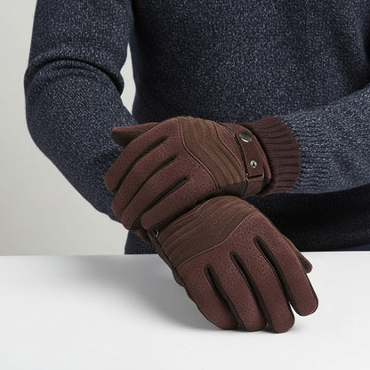 Gefütterte Winterhandschuhe Herren in Braun mit gestricktem Bund am Handgelenk