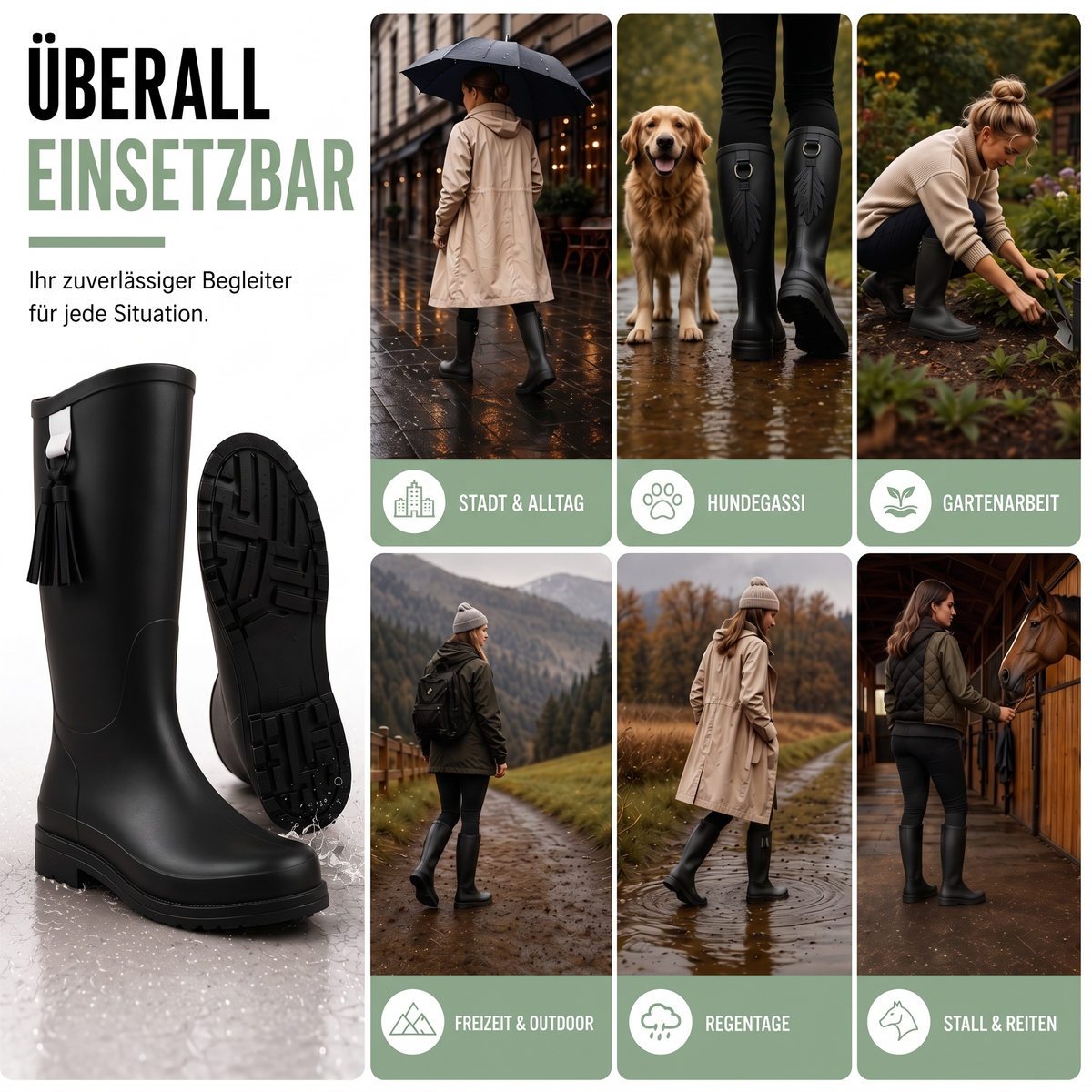 Regenstiefel Damen Halbhoch Wasserdicht Slip On aus PVC