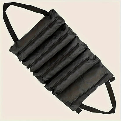 Werkzeugtasche Roll-Up Schwarz – Reißverschlussfächer von vorne