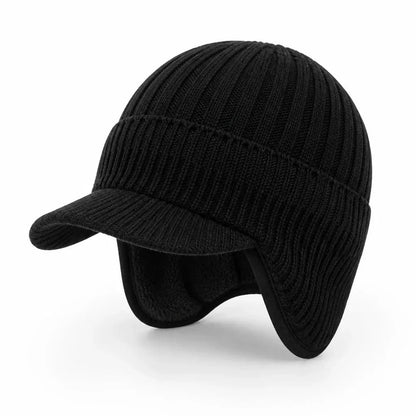 Mütze mit Ohrenklappen - Strick-Wintermütze mit Schirm - Fleecefutter – 8