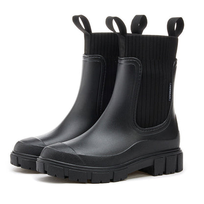 Gummistiefel Damen im Chelsea-Look - Strickeinsatz - Plateausohle