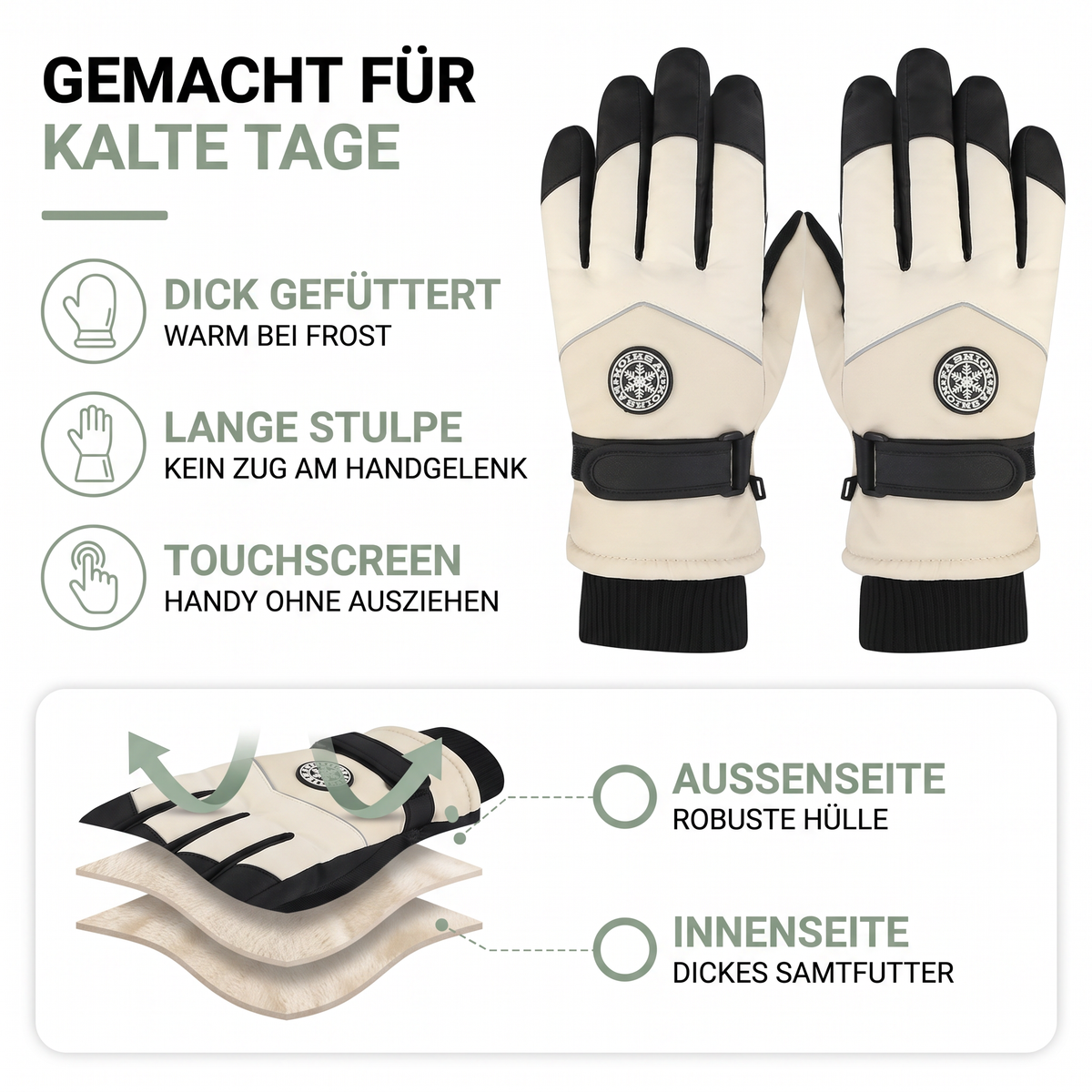 Skihandschuhe Herren - dick gefüttert - Touchscreen - E-Bike