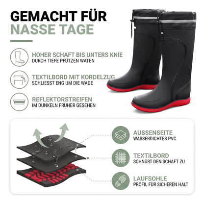 Gummistiefel Herren & Damen - Hoher Schaft mit Kordelzug - Reflektorstreifen