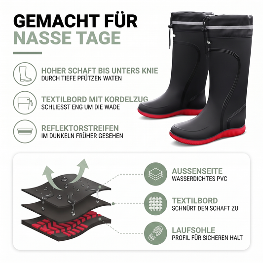 Gummistiefel Herren & Damen - Hoher Schaft mit Kordelzug - Reflektorstreifen