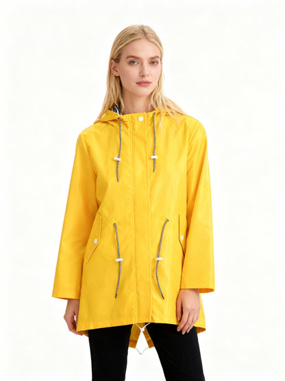 Regenjacke Damen - Mittellang mit Kapuze - Fischschwanz-Saum