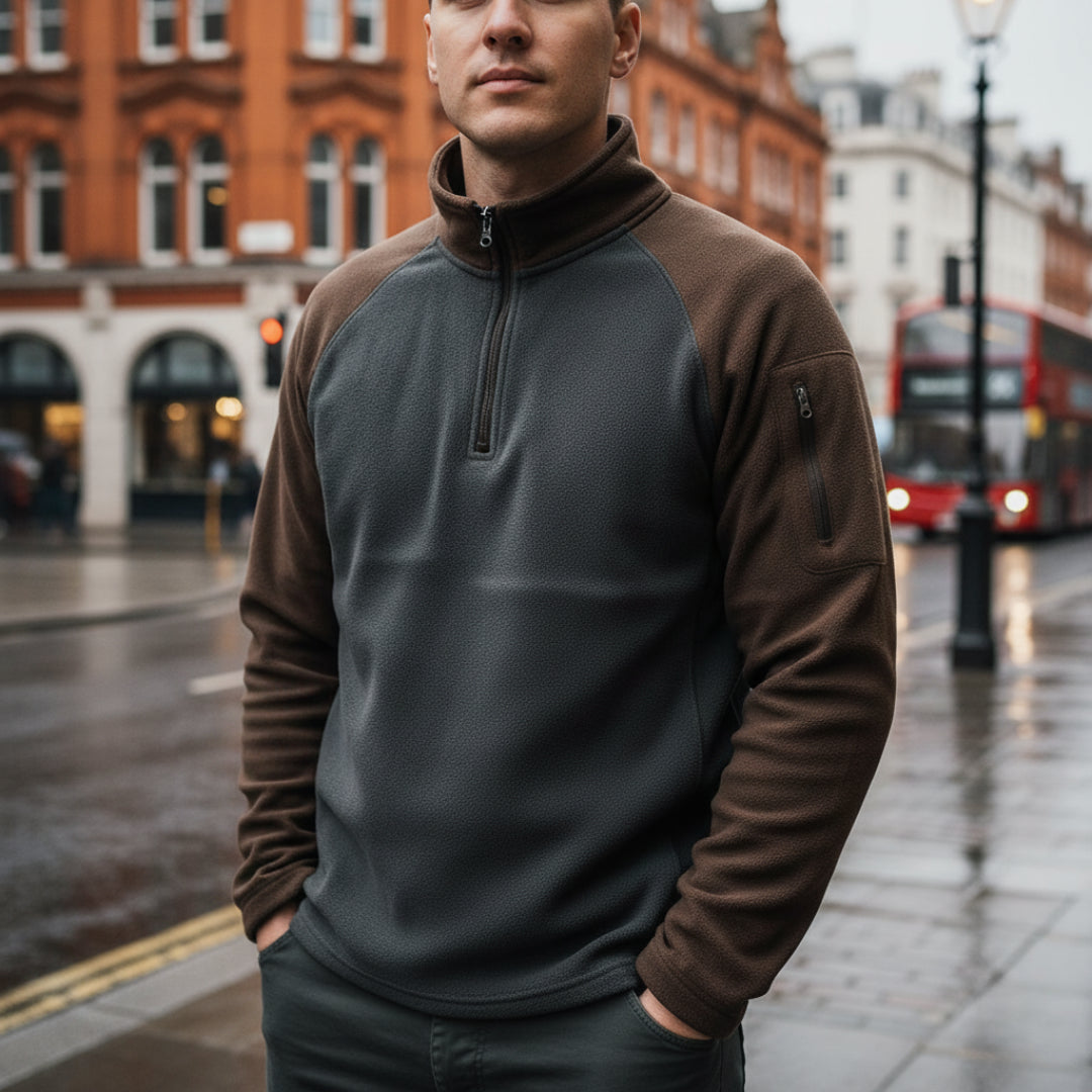 Fleecepullover Herren - Half-Zip - zweifarbig