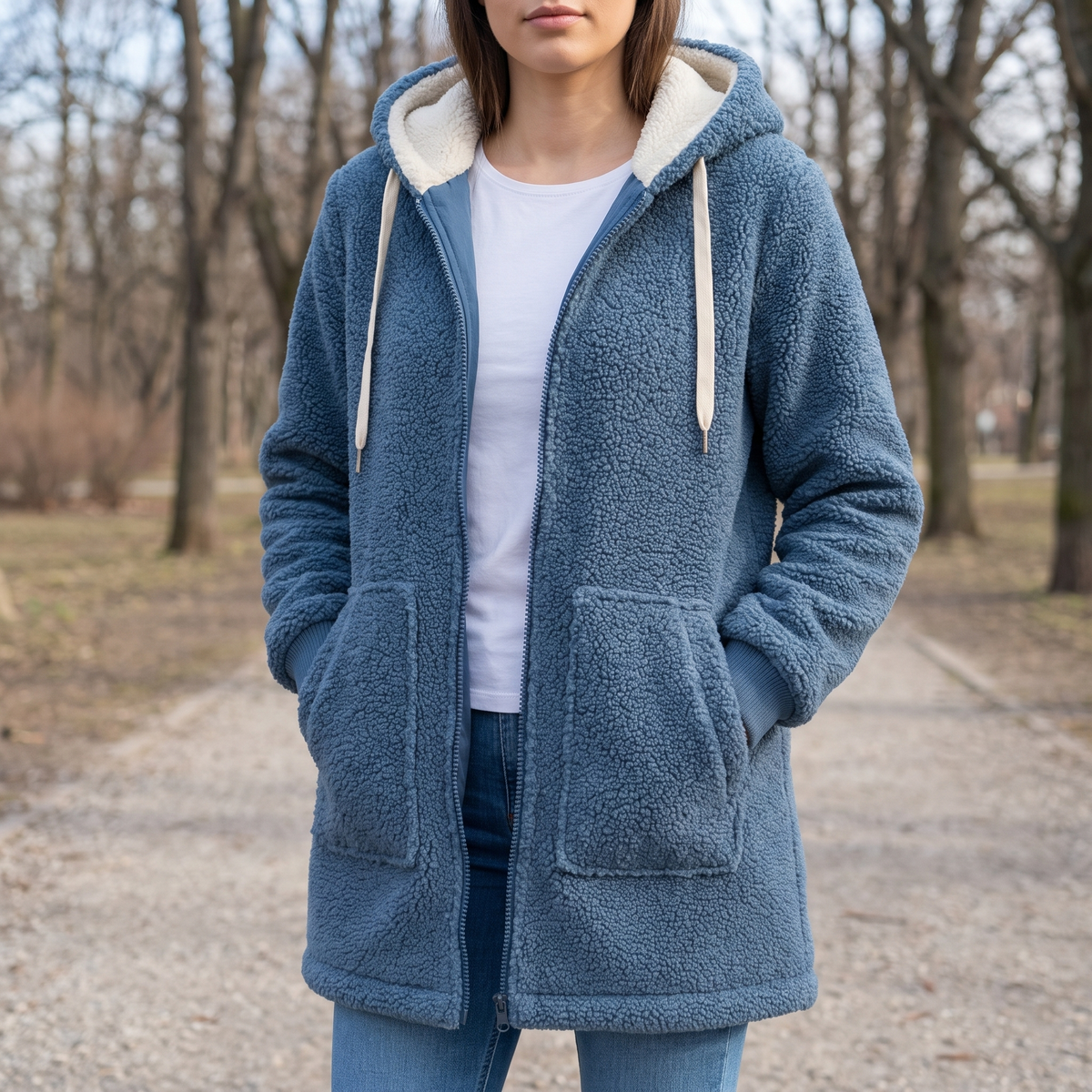 Damen Fleecejacke mit Kapuze & Taschen – CozyWarm Birgitta