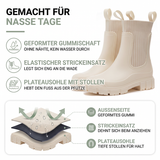 Gummistiefel Damen im Chelsea-Look - Strickeinsatz - Plateausohle