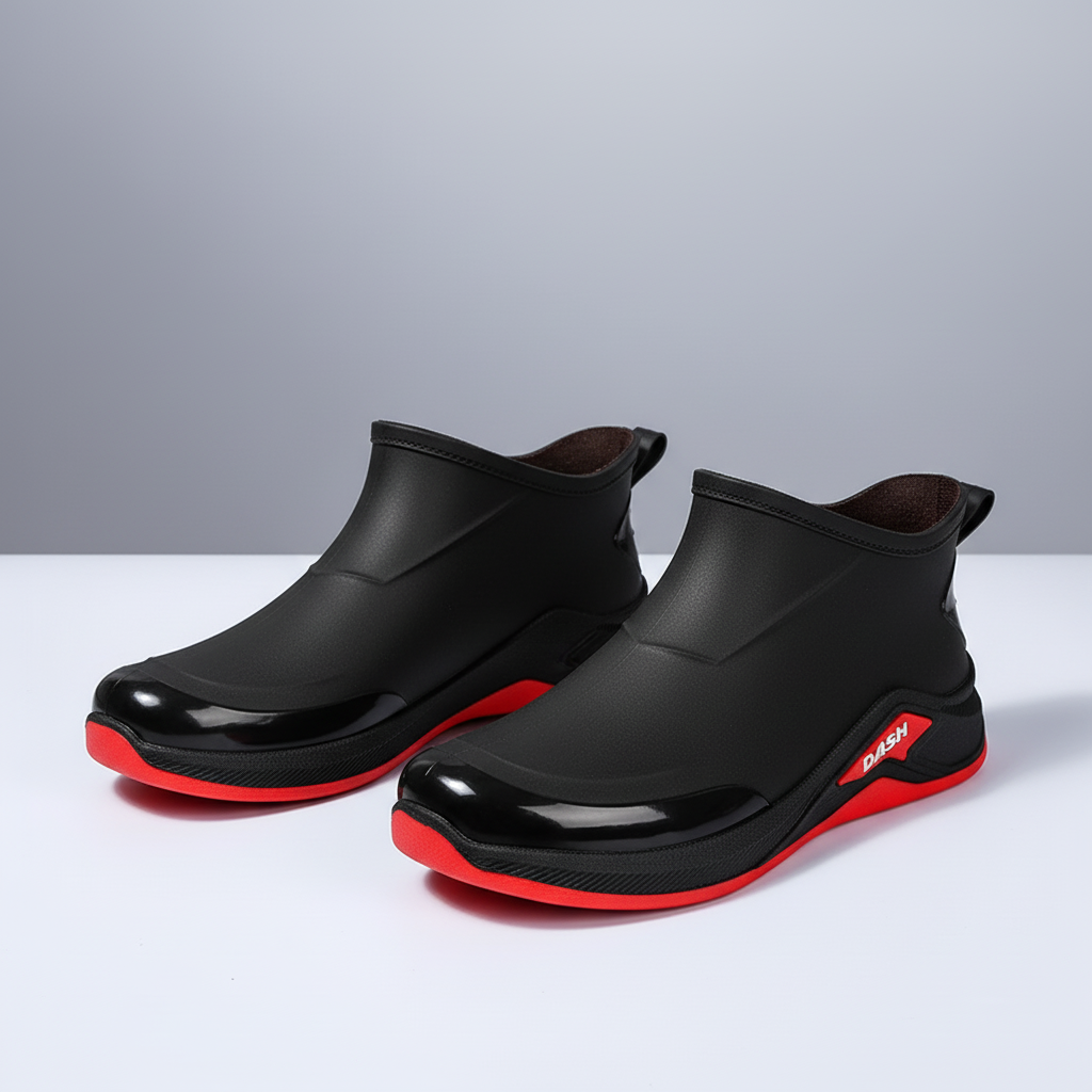 Gummistiefel Herren kurz in Schwarz-Rot – Produktfoto
