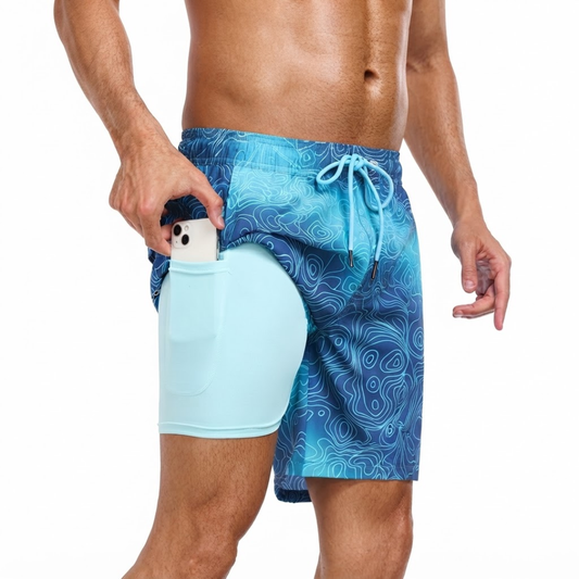 Tropische Badeshorts - Schnelltrocknend - Mit Handytasche