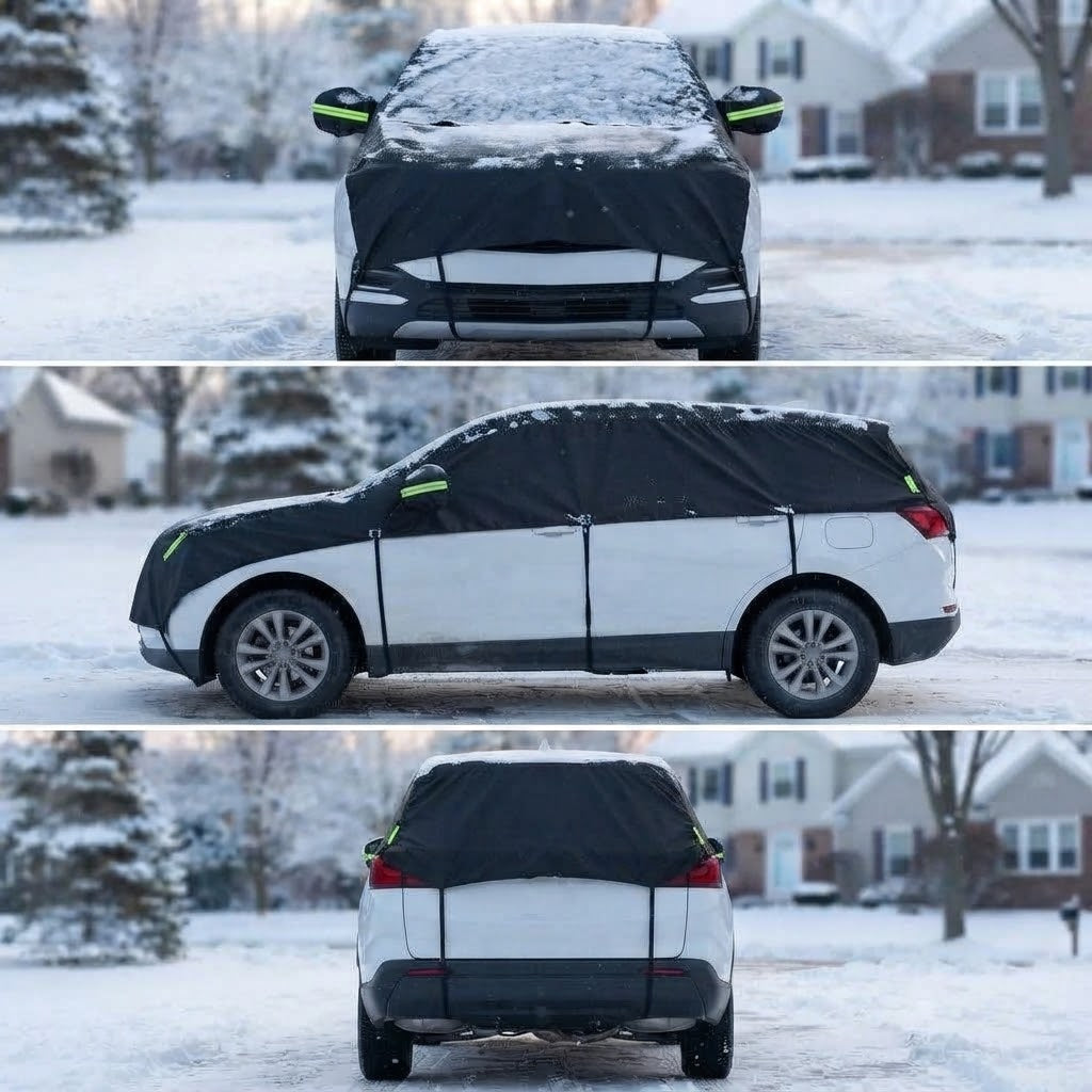 Halbgarage SUV Schwarz von vorne, von der Seite und von hinten