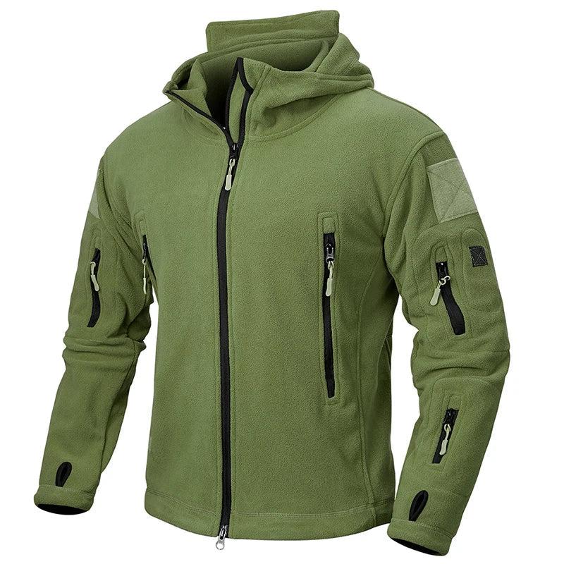 Taktische Fleecejacke für Herren in Oliv mit Ärmeltaschen und Klettflächen