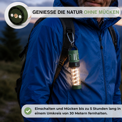 LED-Campinglampe mit Mückenschutz – 5 Lichtmodi – USB-Aufladbar mit Stativ