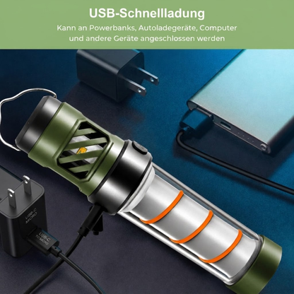 LED-Campinglampe mit Mückenschutz – 5 Lichtmodi – USB-Aufladbar mit Stativ