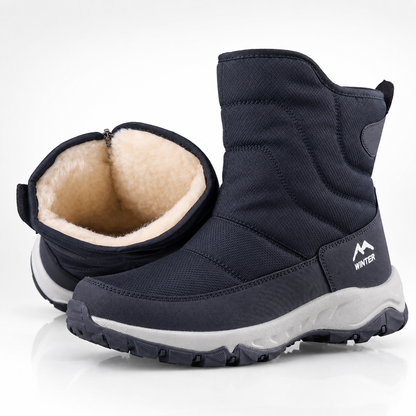 Winterstiefel Herren in Dunkelblau, geöffnet mit Plüschfutter