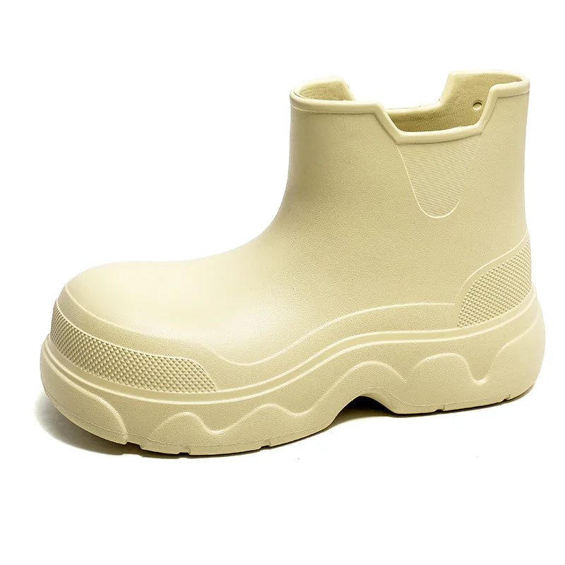 Gummistiefel Damen kurz in Creme – Produktfoto auf Weiß, Seitenansicht