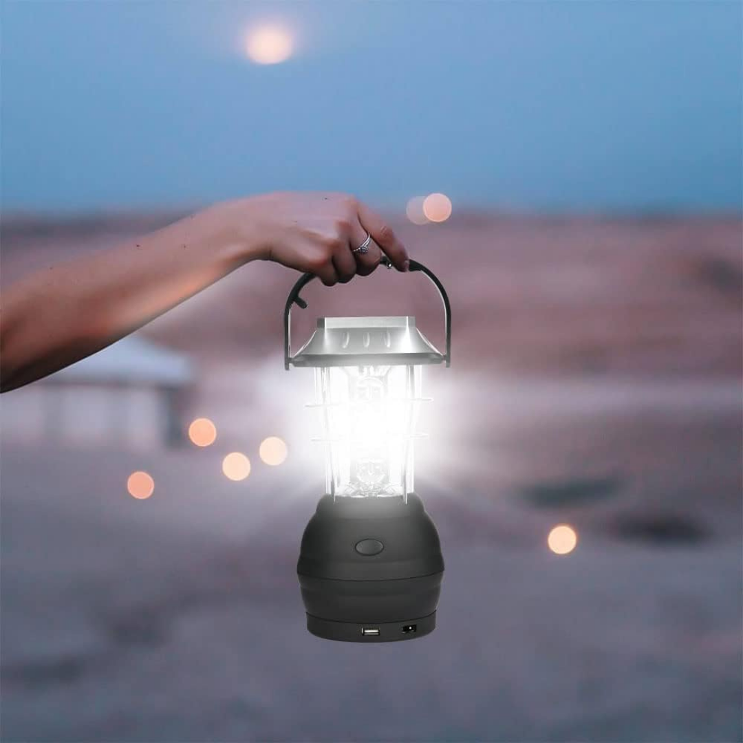 Tragbare Campinglampe – LED – Solarenergie & Handkurbel