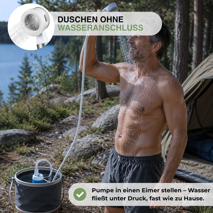 Tragbare Campingdusche mit 5000-mAh-Pumpe – Wiederaufladbar – Komplettset