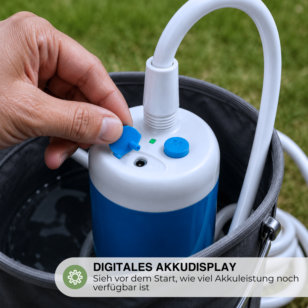 Tragbare Campingdusche mit 5000-mAh-Pumpe – Wiederaufladbar – Komplettset