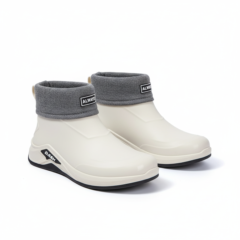 Gummistiefel Herren kurz in Beige gefüttert mit Strickbund – Produktfoto
