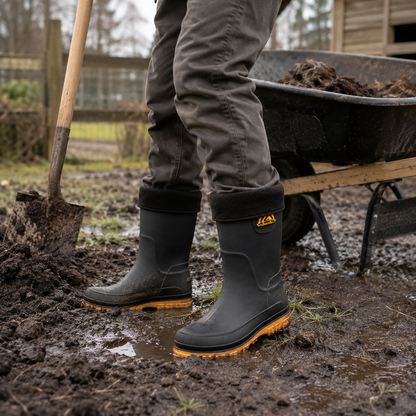 Gummistiefel Herren gefüttert bei der Gartenarbeit im Matsch
