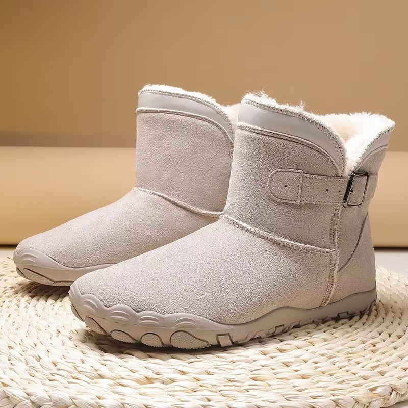 Winter Barfußschuhe Paar in Frostgrau mit Fleecefutter und Schnalle
