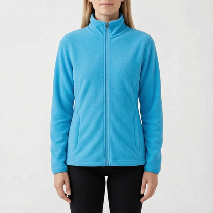 Fleece-Übergangsjacke für Damen in Azurblau mit Stehkragen
