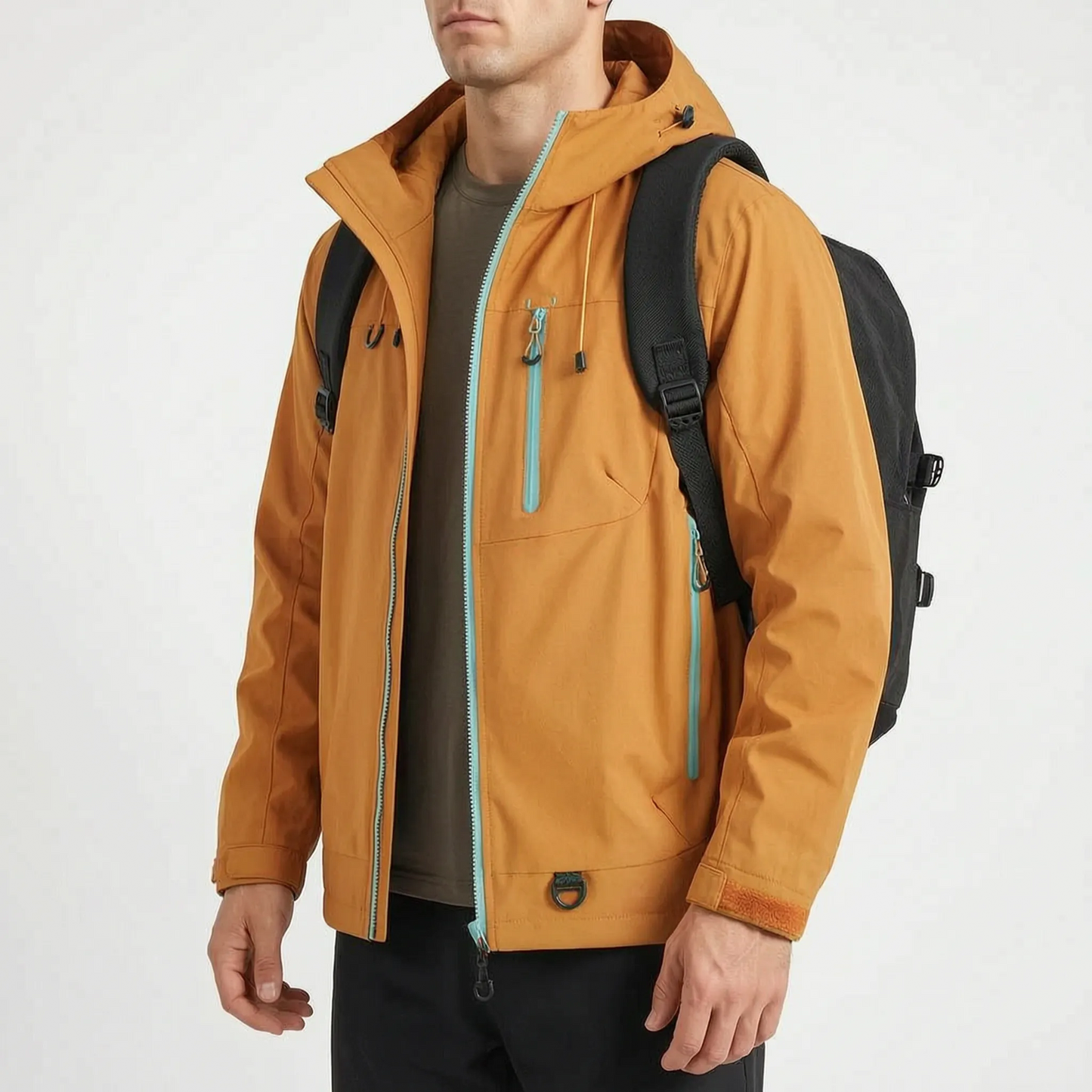 Wasserabweisende Outdoorjacke mit Kapuze und drei Reißverschlusstaschen – Ansicht 8