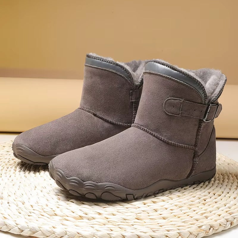Winter Barfußschuhe Paar in Graphitgrau mit Fleecefutter und Schnalle